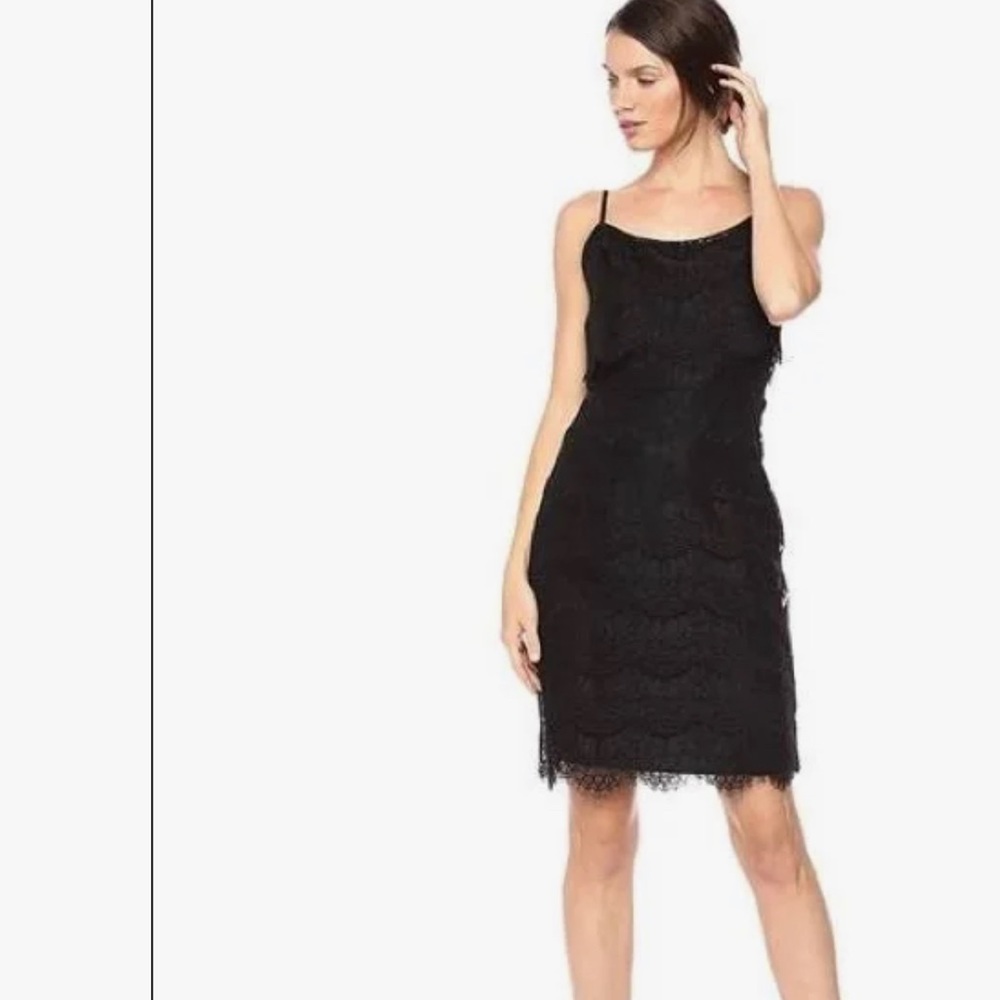 Nanette by Nanette Lepore, Black Lace Shell Spaghetti Strap Midi dress